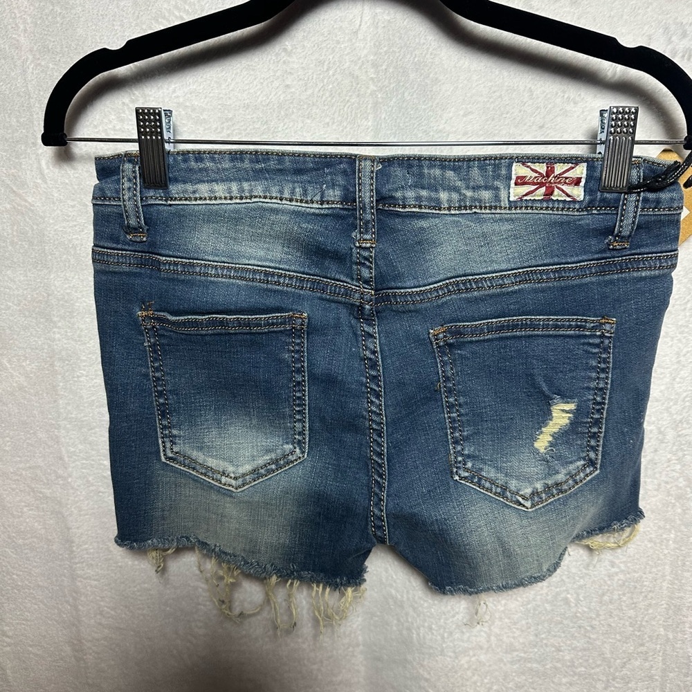 Machine Distressed Denim Jean Shorts - Picture 3 of 7